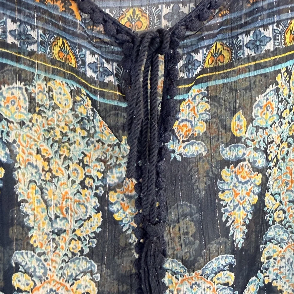 Westport 1962 Woman 2x Navy Gold Floral Print Tunic Top - Picture 5 of 7